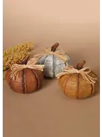 5.3"L RESIN PUMPKIN W/ RAFFIA BOW