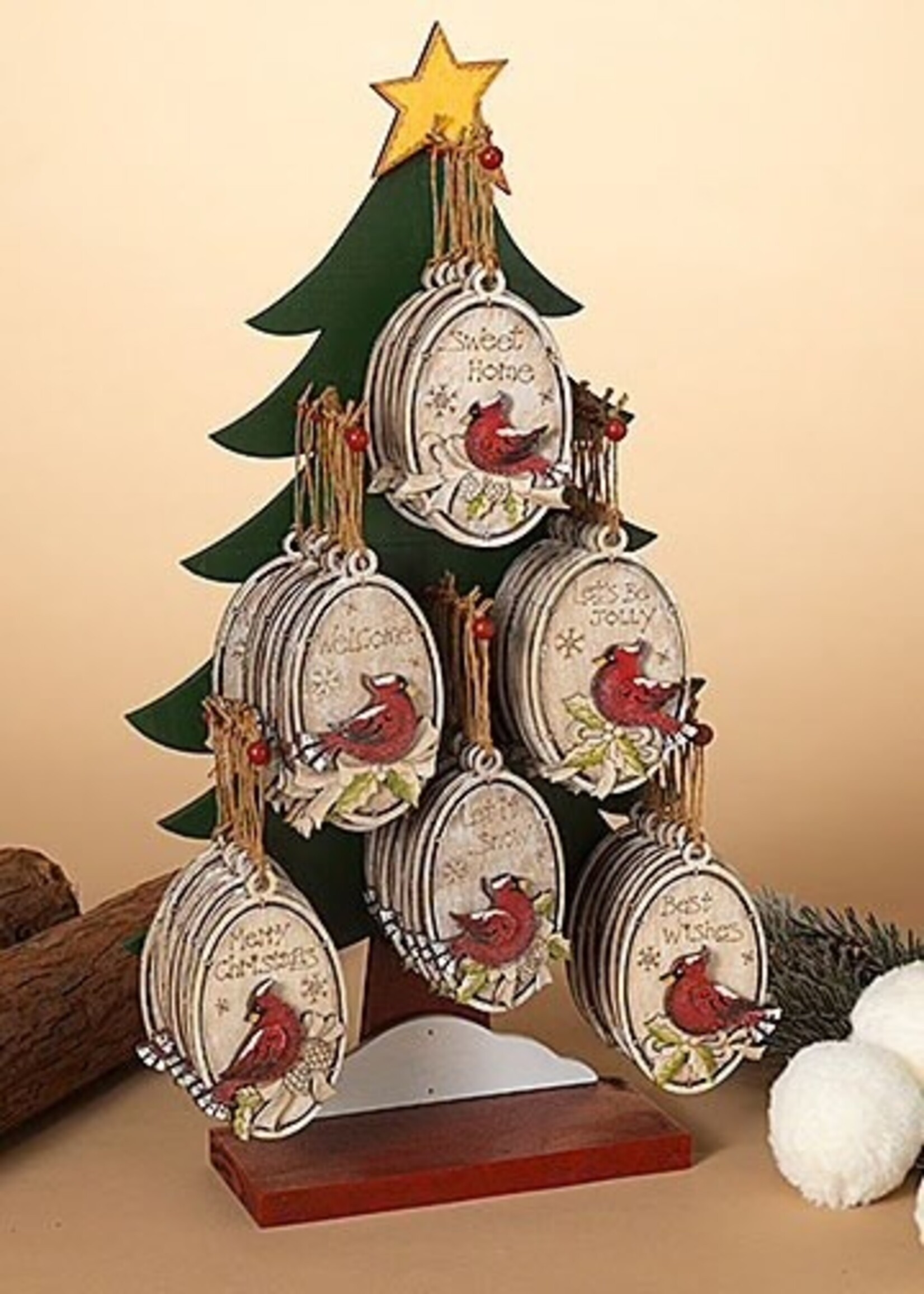 4.6"H WOOD HOLIDAY CARDINAL ORNAMENT