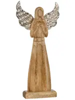 15"H X 7"W NATURAL MANGO WOOD ANGEL WITH SILVER WINGS