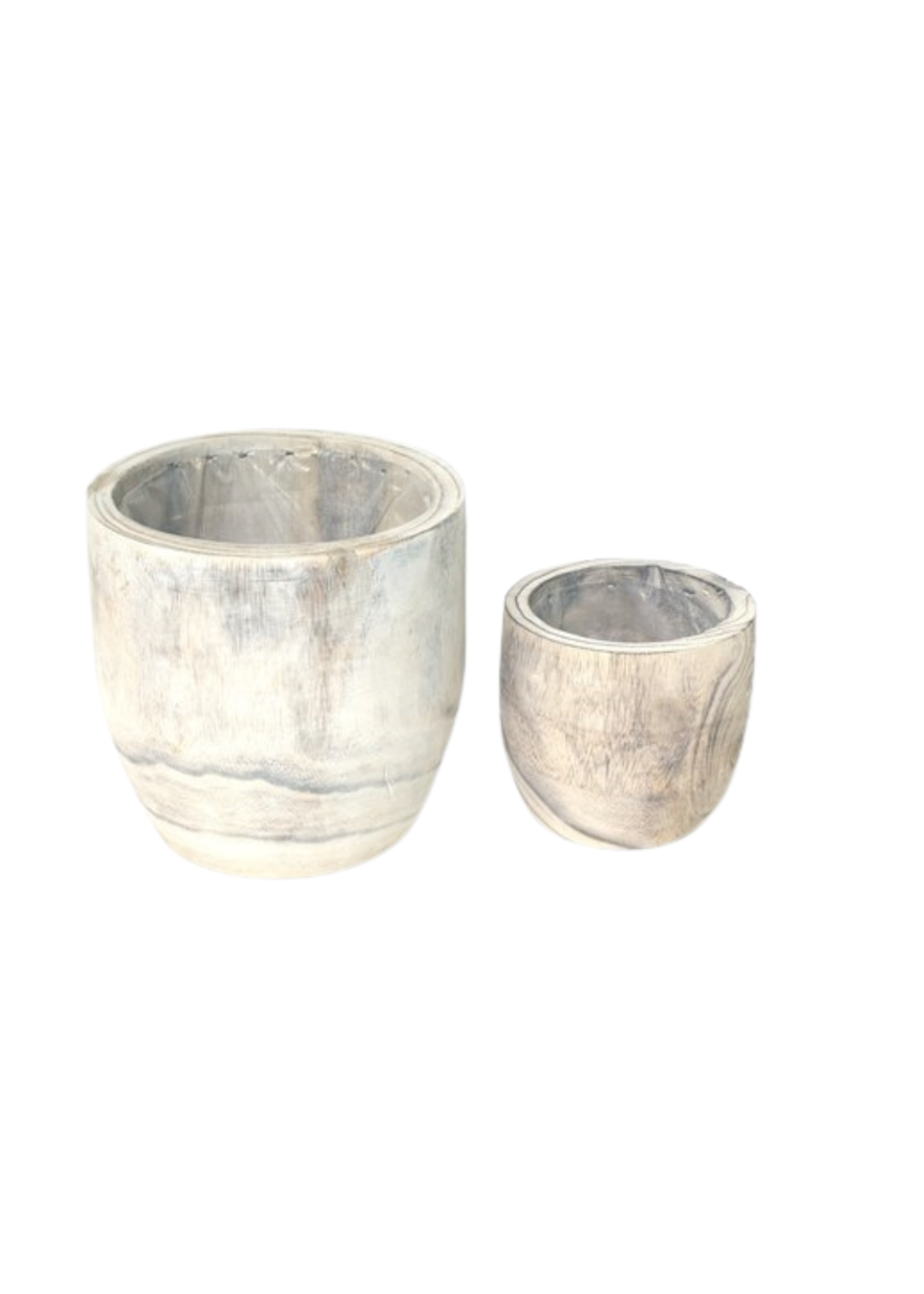 WOODEN RND POT LRG W/LINER 8”