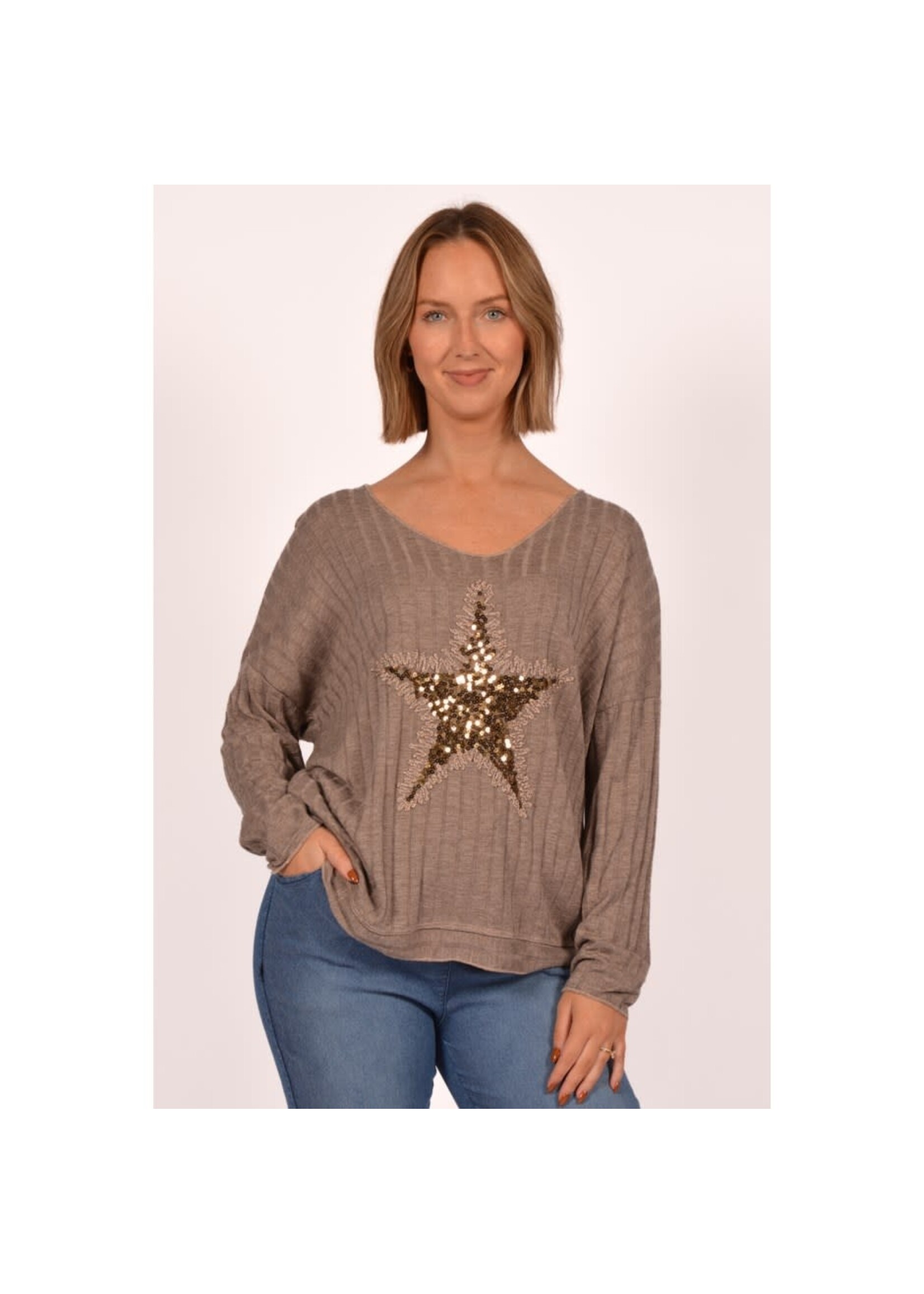 SEQUIN STAR TOP - Taupe