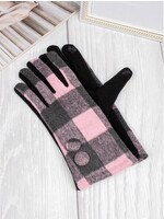 Double Button Plaid Touch Screen Glove - Pink