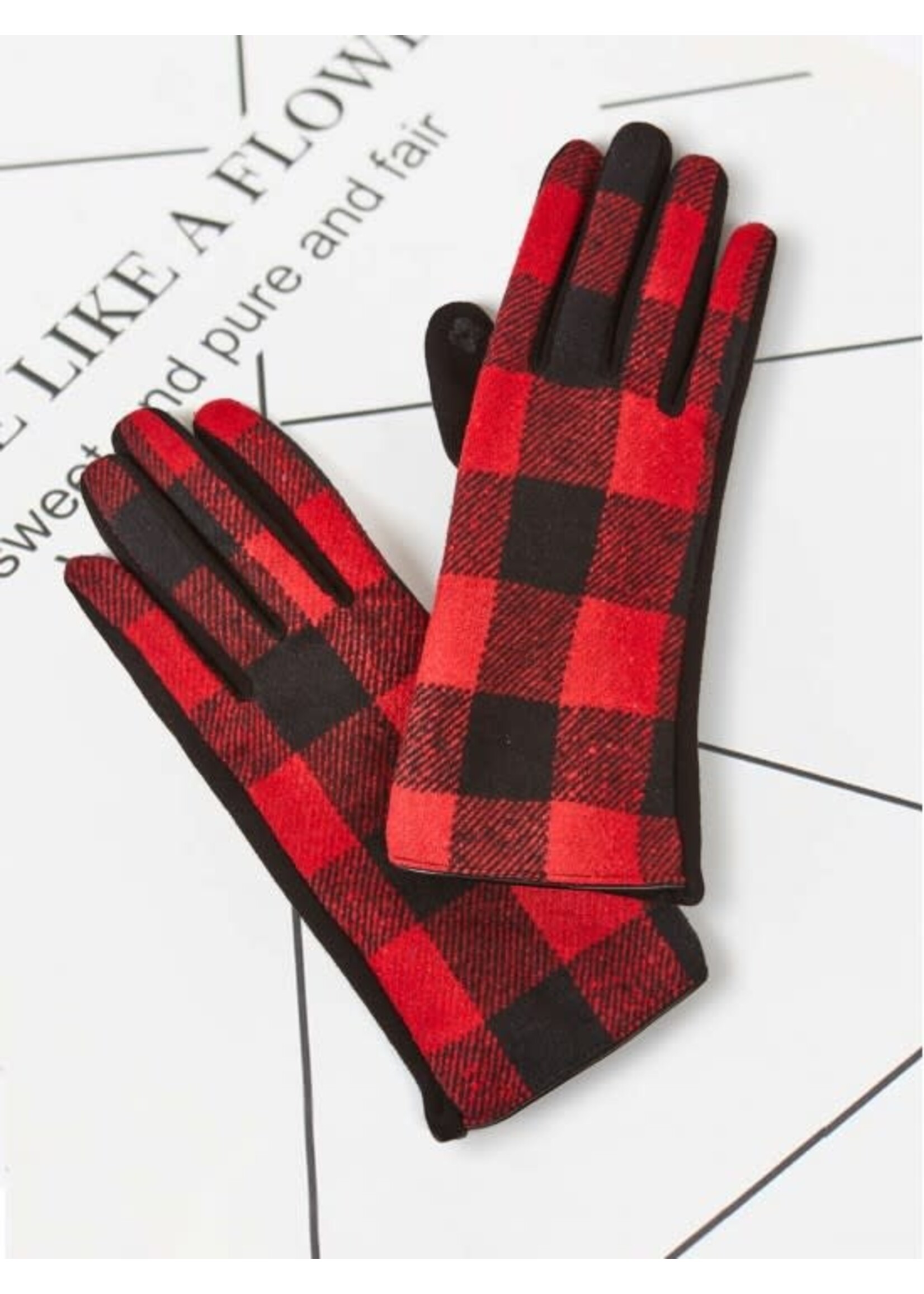Buffalo Plaid Patterned Touch Screen Long Gloves