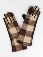 Plaid Patterned Touch Screen Long Gloves - Beige