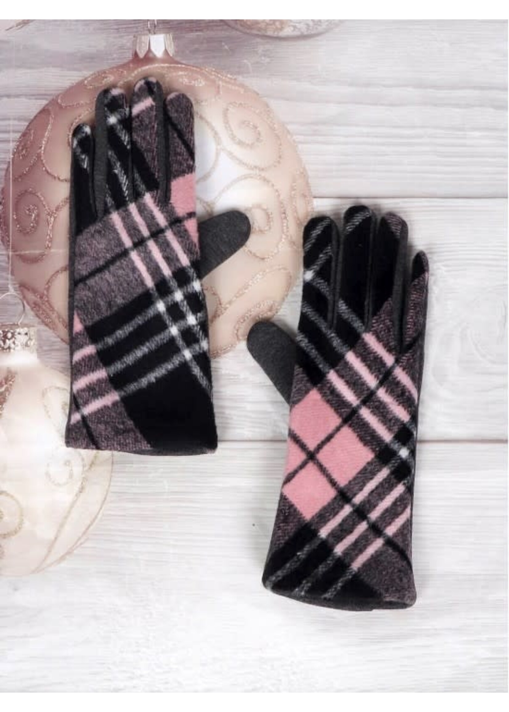 Abstract Print Touch Screen Gloves - Pink