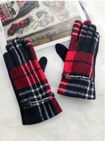 Plaid Touch Screen Glove W/ Link - Red