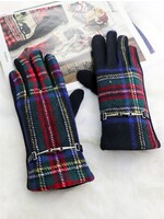 Plaid Touch Screen Glove W/ Link - Blue w Red