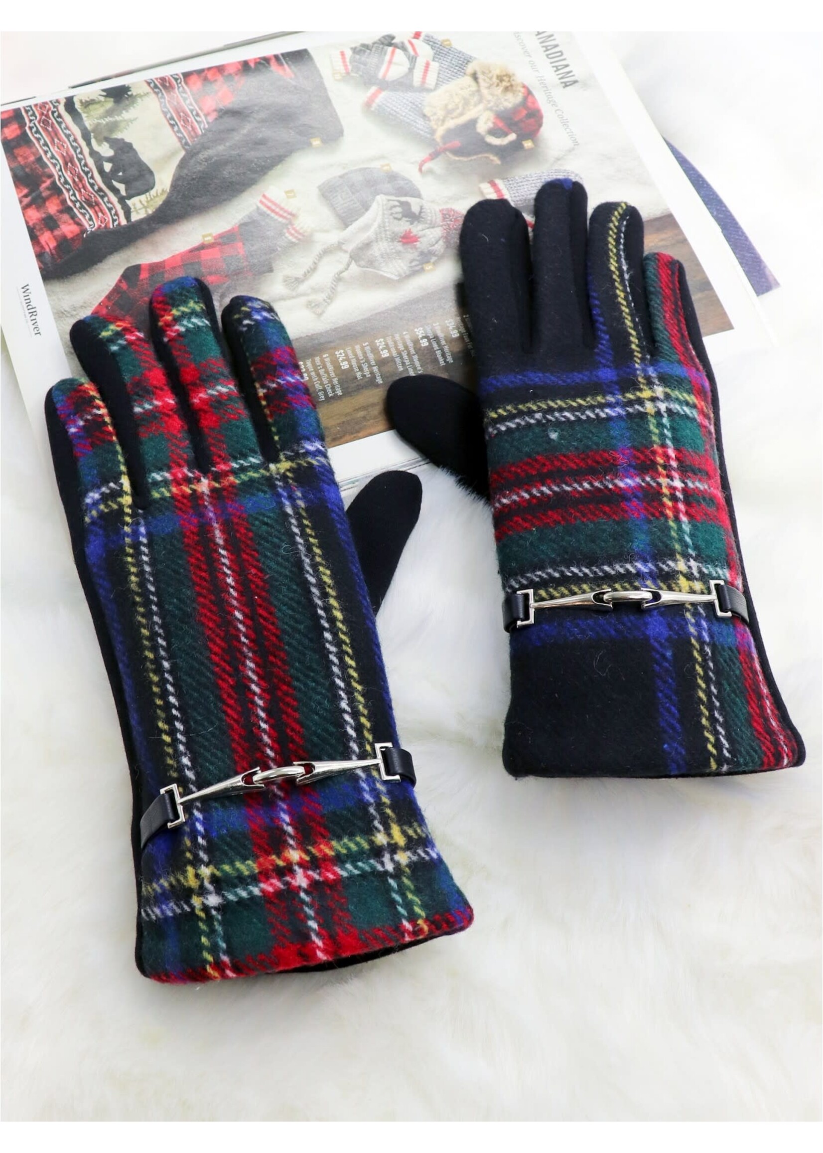 Plaid Touch Screen Glove W/ Link - Blue w Red