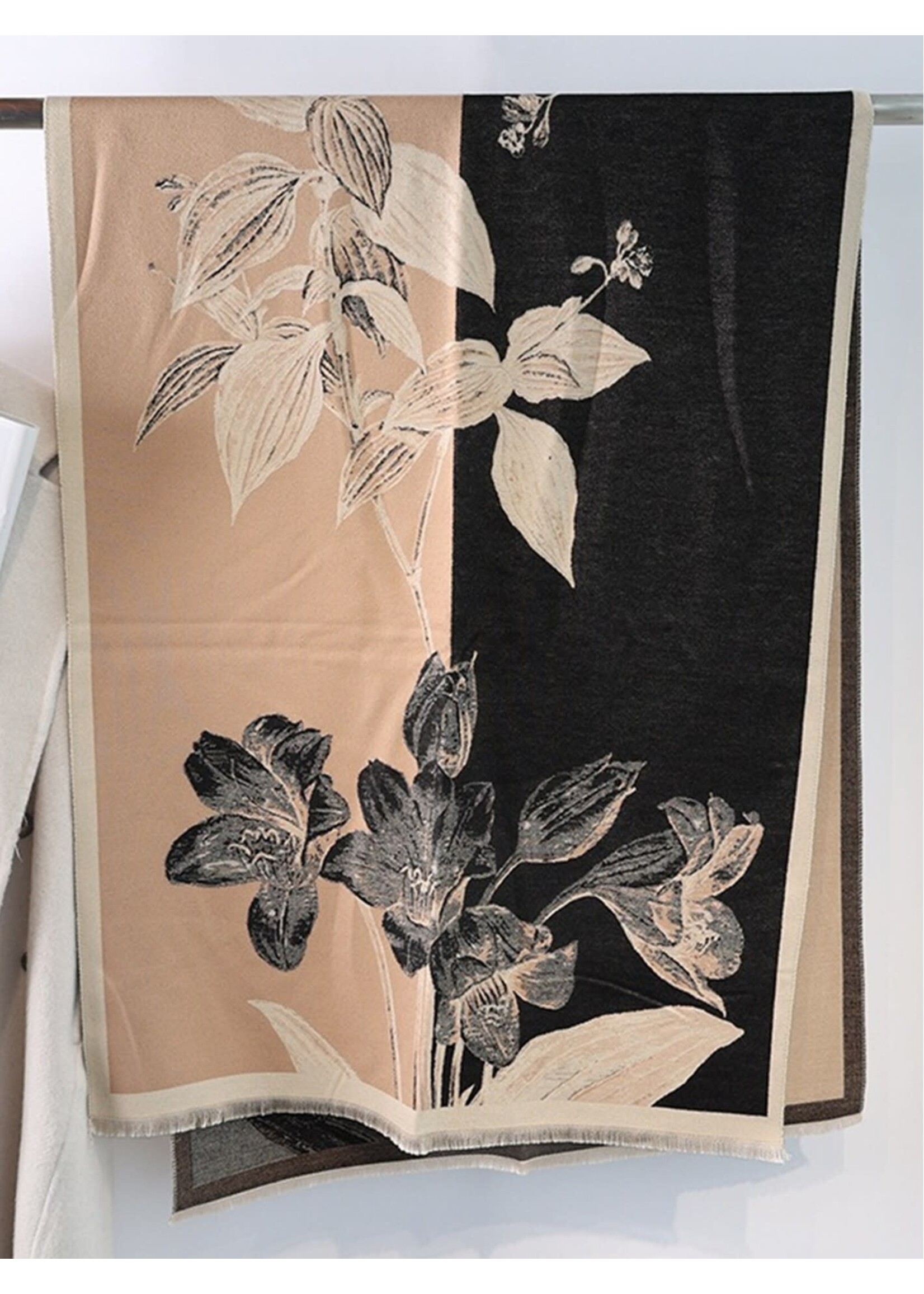 Floral Print Blanket Scarf - Beige