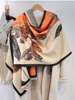 Floral Print Blanket Scarf - Orange