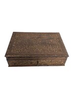 Wood Carved Two-Tier Keepsake Box with Lock & Key