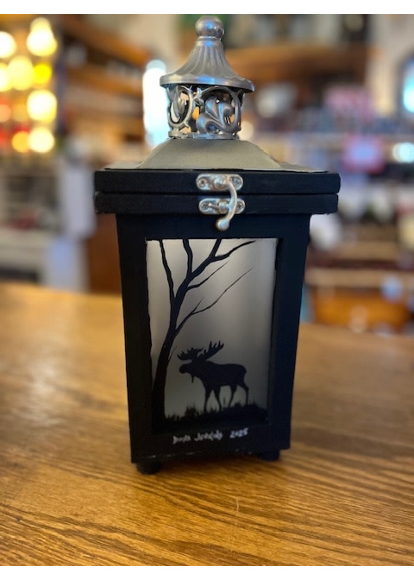 Diana Jenkins Hand painted Lantern w Moose