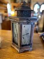 Diana Jenkins Hand Painted Lantern w Dragonflies w Wood