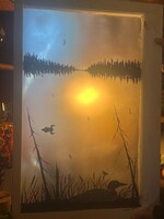 Diana Jenkins Hand Painted Vintage Window  Loon 24” W x 36” Tall