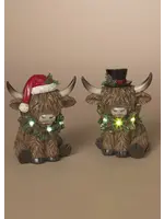 5.5"H B/O LIGHTED RESIN HOLIDAY HIGHLAND COW