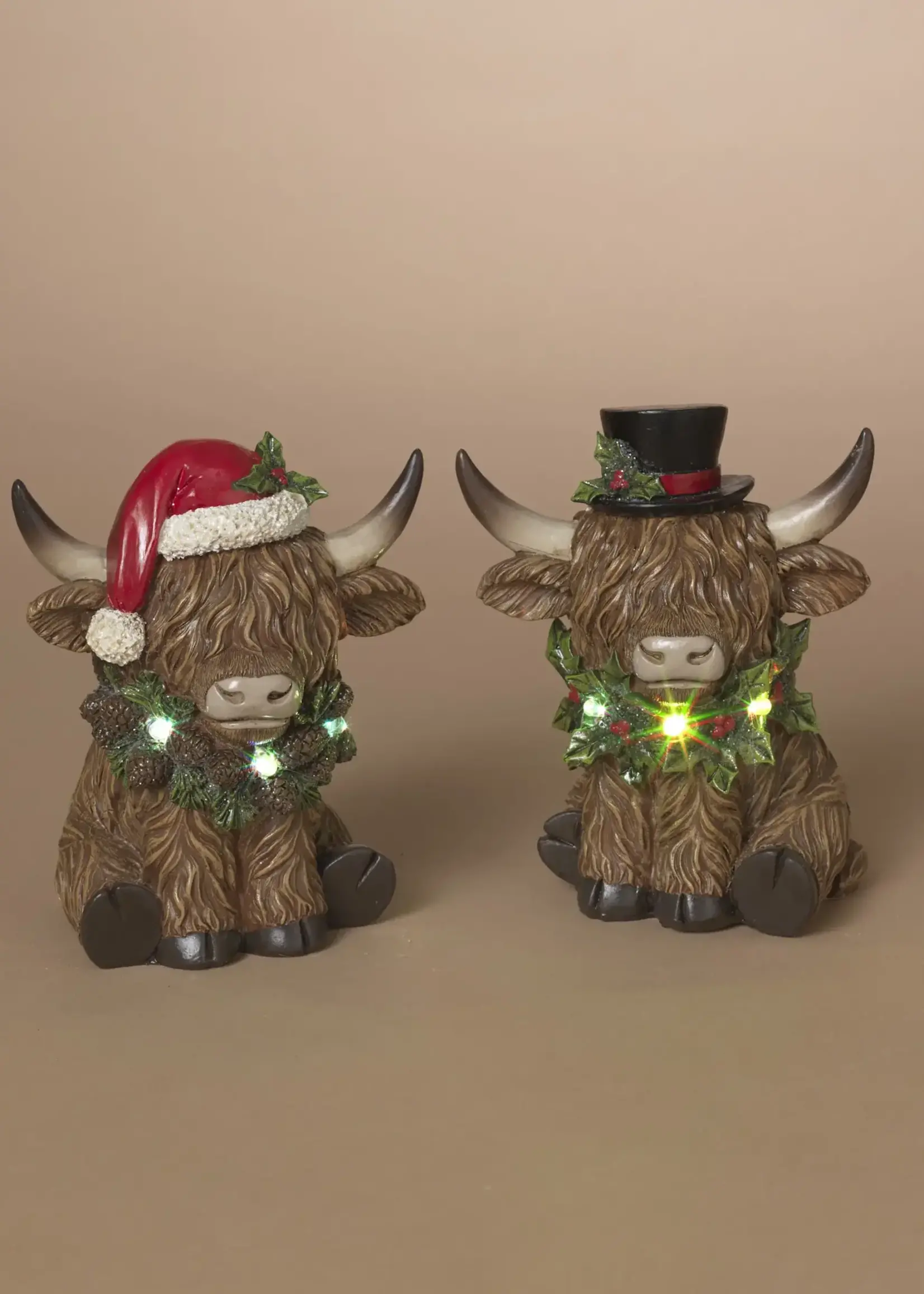 5.5"H B/O LIGHTED RESIN HOLIDAY HIGHLAND COW