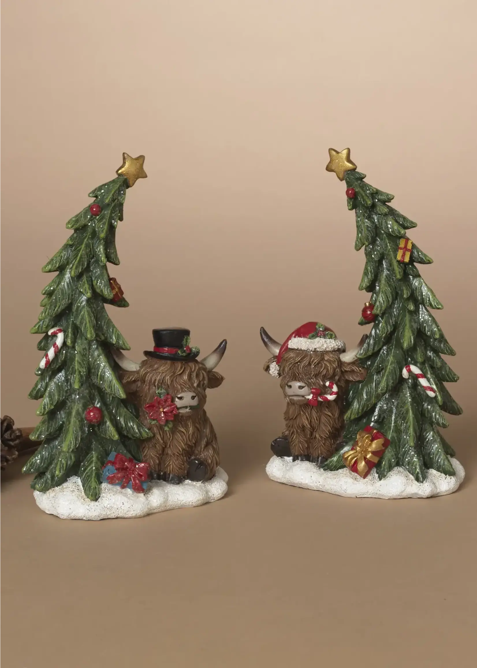 6.5"H RESIN HIGHLAND COW W/ TREE