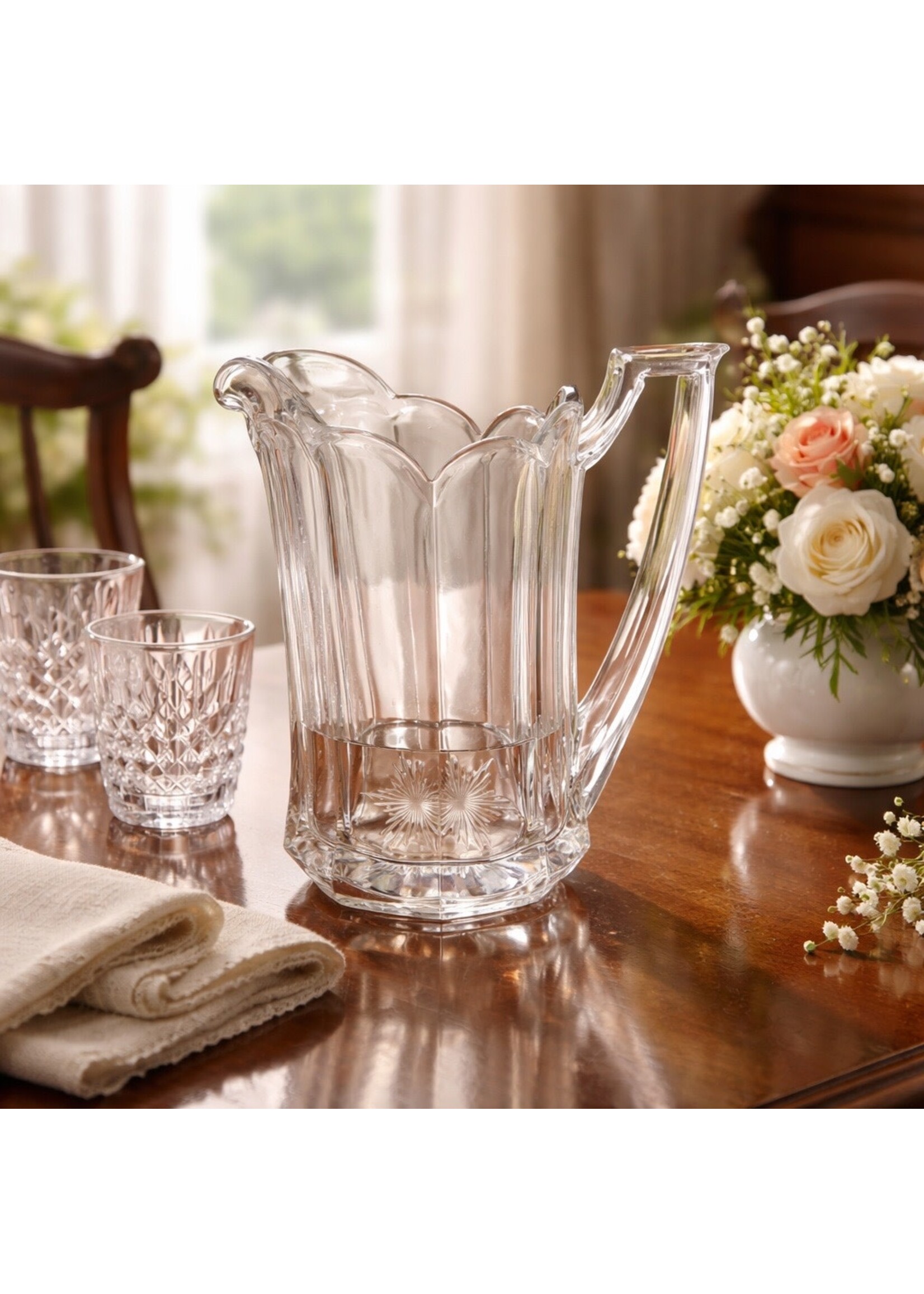 EARLY AMERICAN PRESSED GLASS PANELS WATER PITCHER