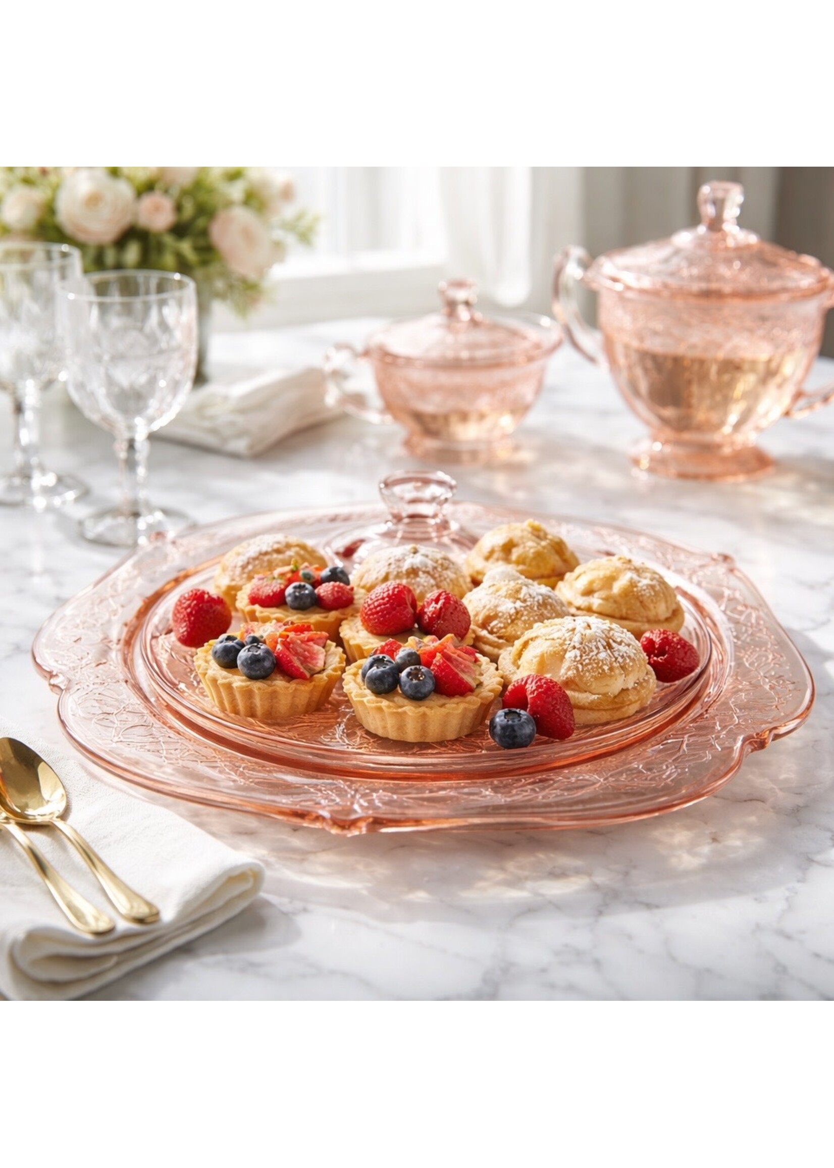 PINK DEPRESSION GLASS PEDESTAL CAKE PLATE