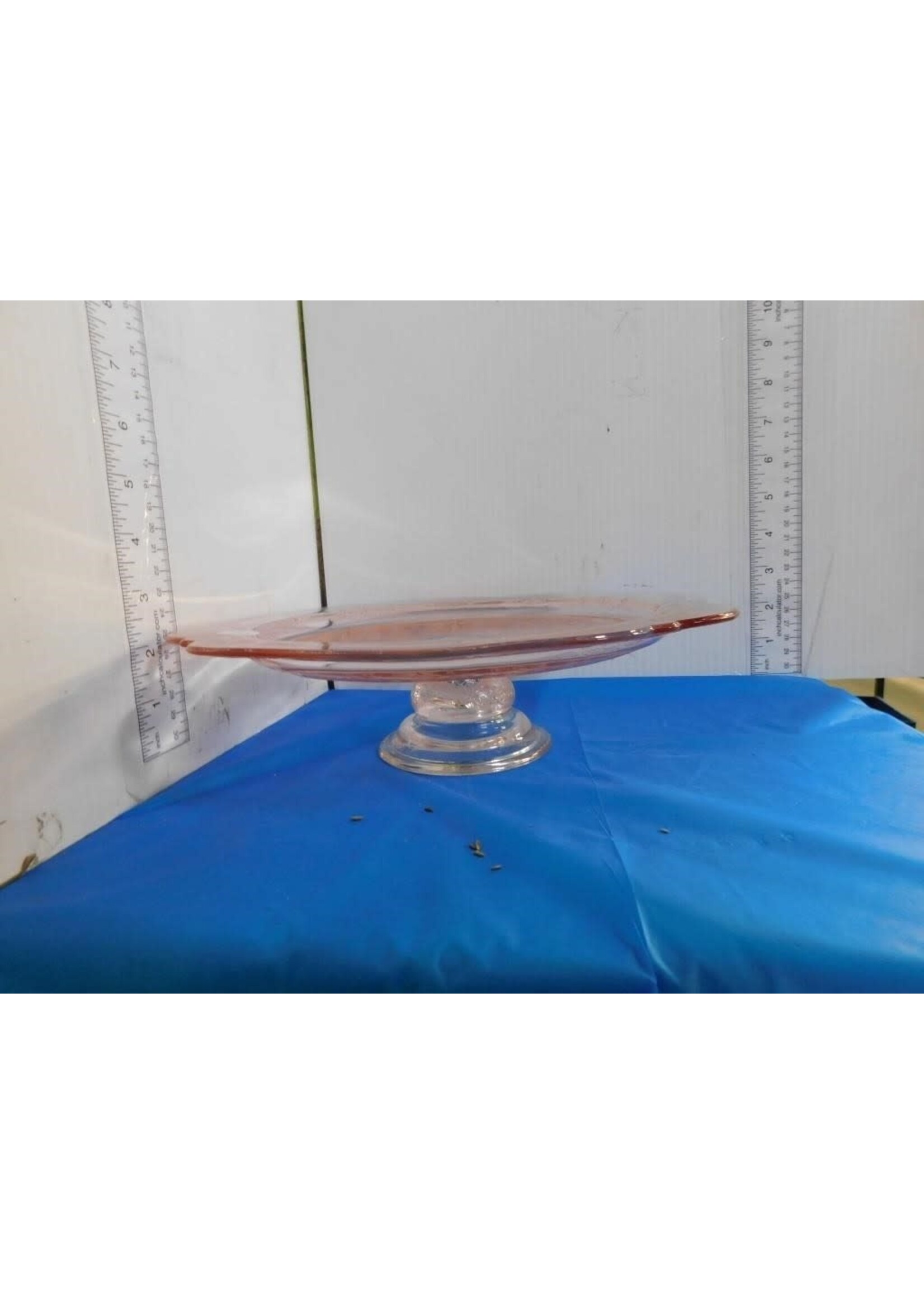PINK DEPRESSION GLASS PEDESTAL CAKE PLATE