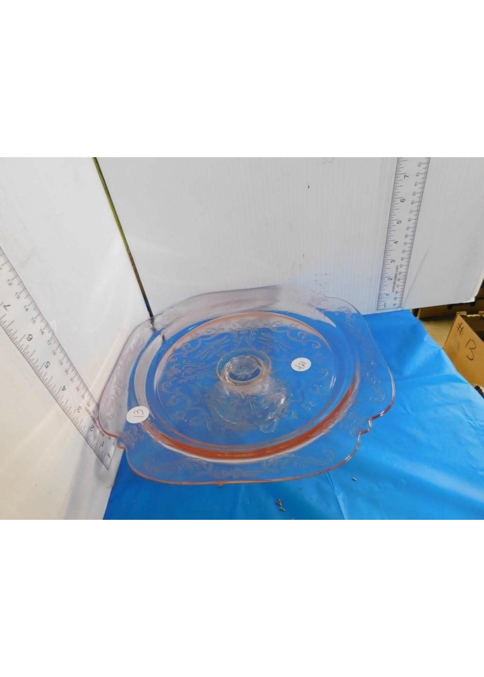 PINK DEPRESSION GLASS PEDESTAL CAKE PLATE