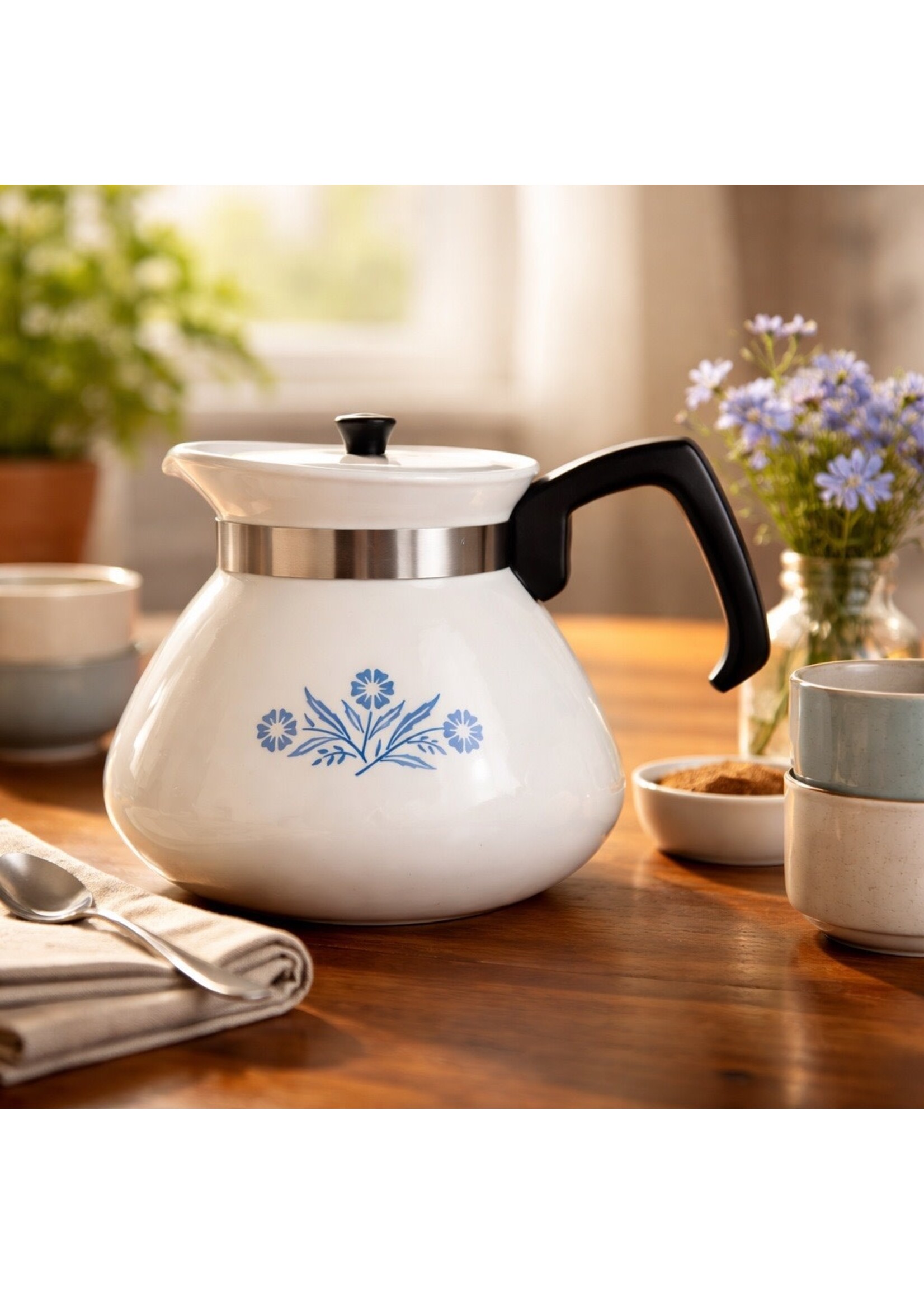VINTAGE CORNING WARE TEA POT - Blue Cornflower