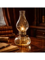 VINTAGE OIL LAMP, BRASS COLLAR AND FILLER CAP SIGNED