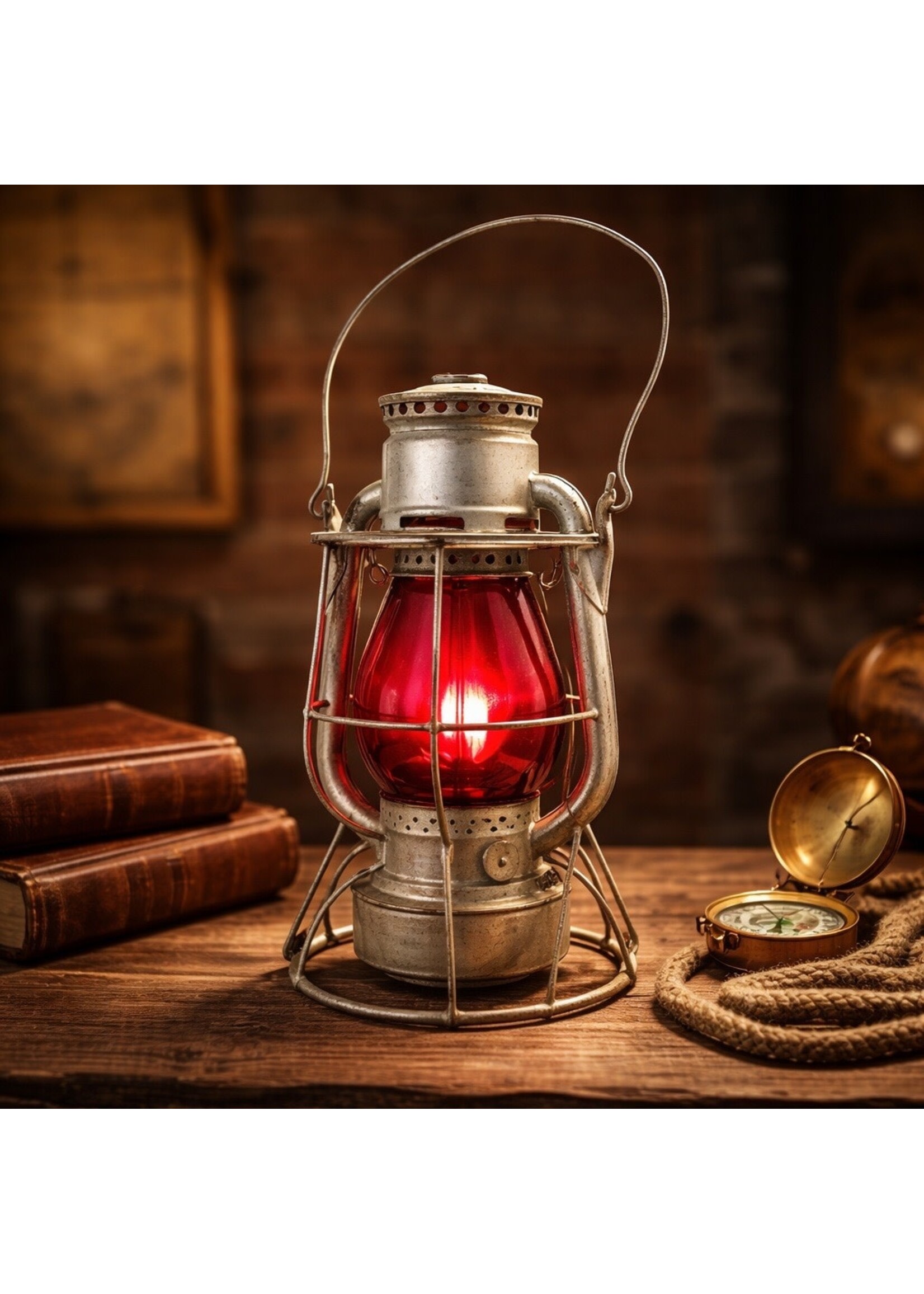 DIETZ-VESTA LANTERN, NEW YORK WITH RED GLOBE