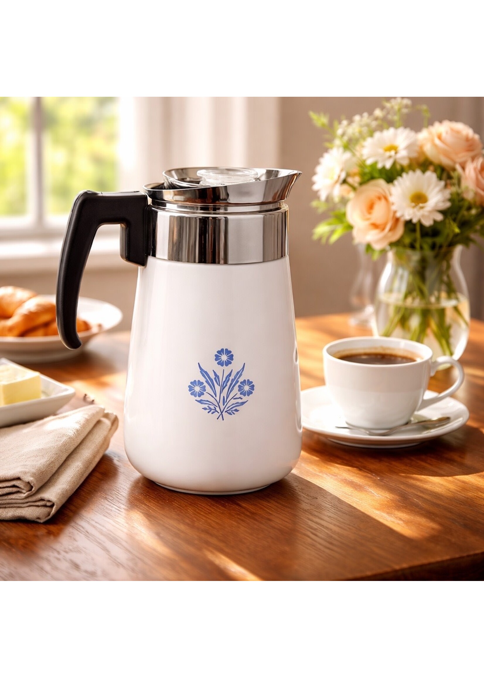 Vintage Blue Corningware Cornflower Coffee Pot