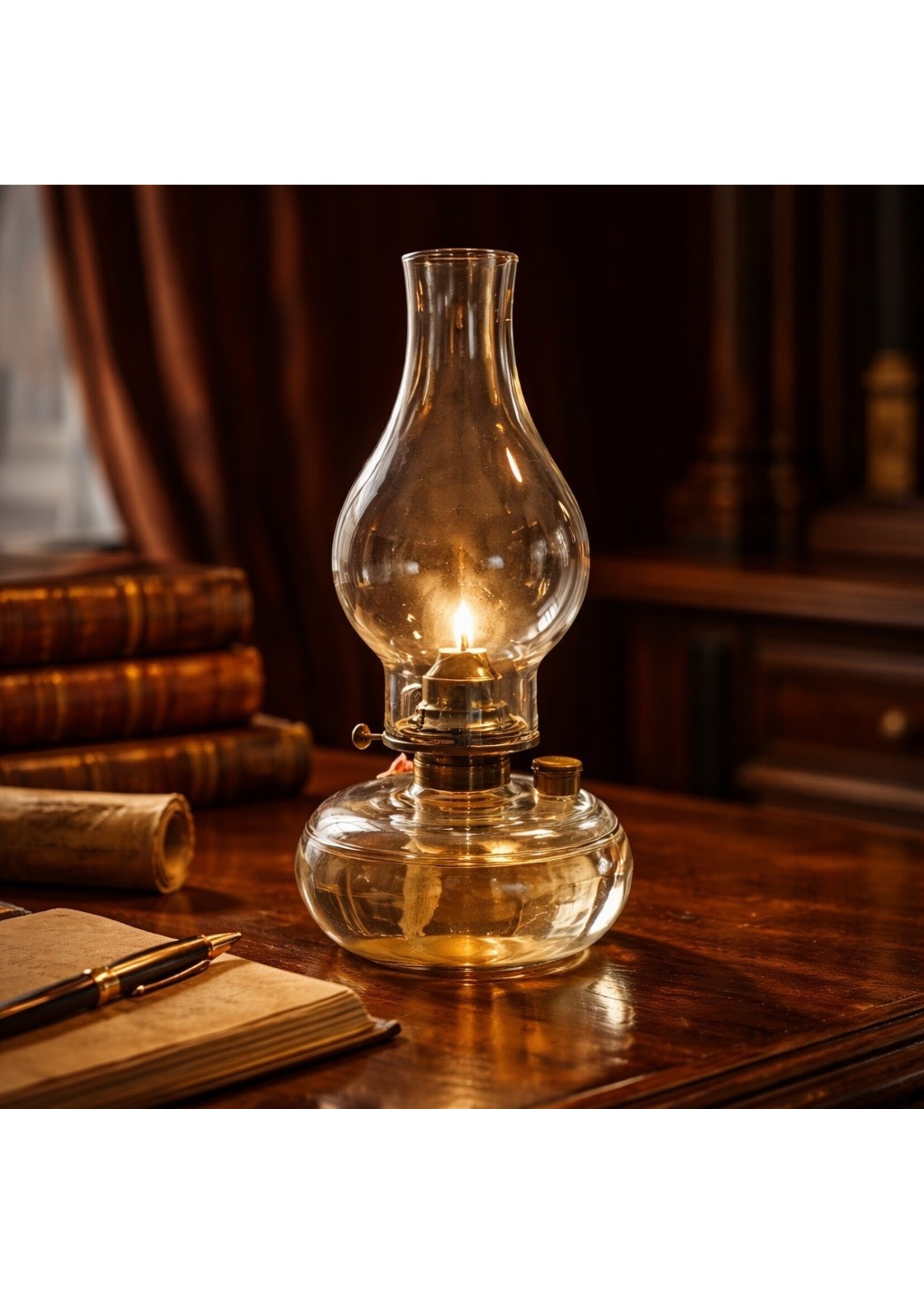 OIL LAMP, BRASS COLLAR AND FILLER CAP SIGNED Ca. 1876