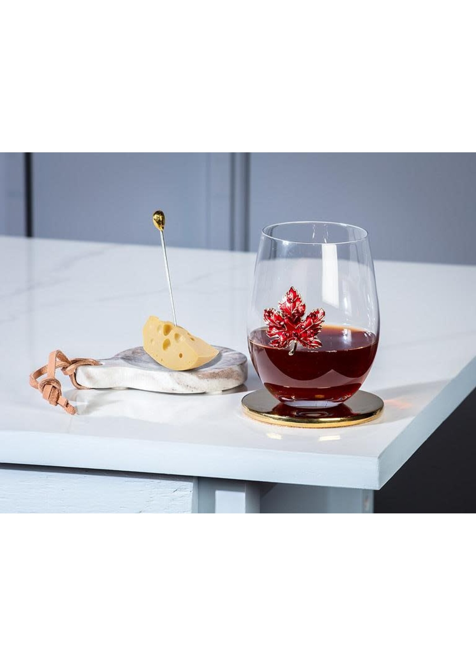 Stemless Wine Glass with Jewel Maple Leaf