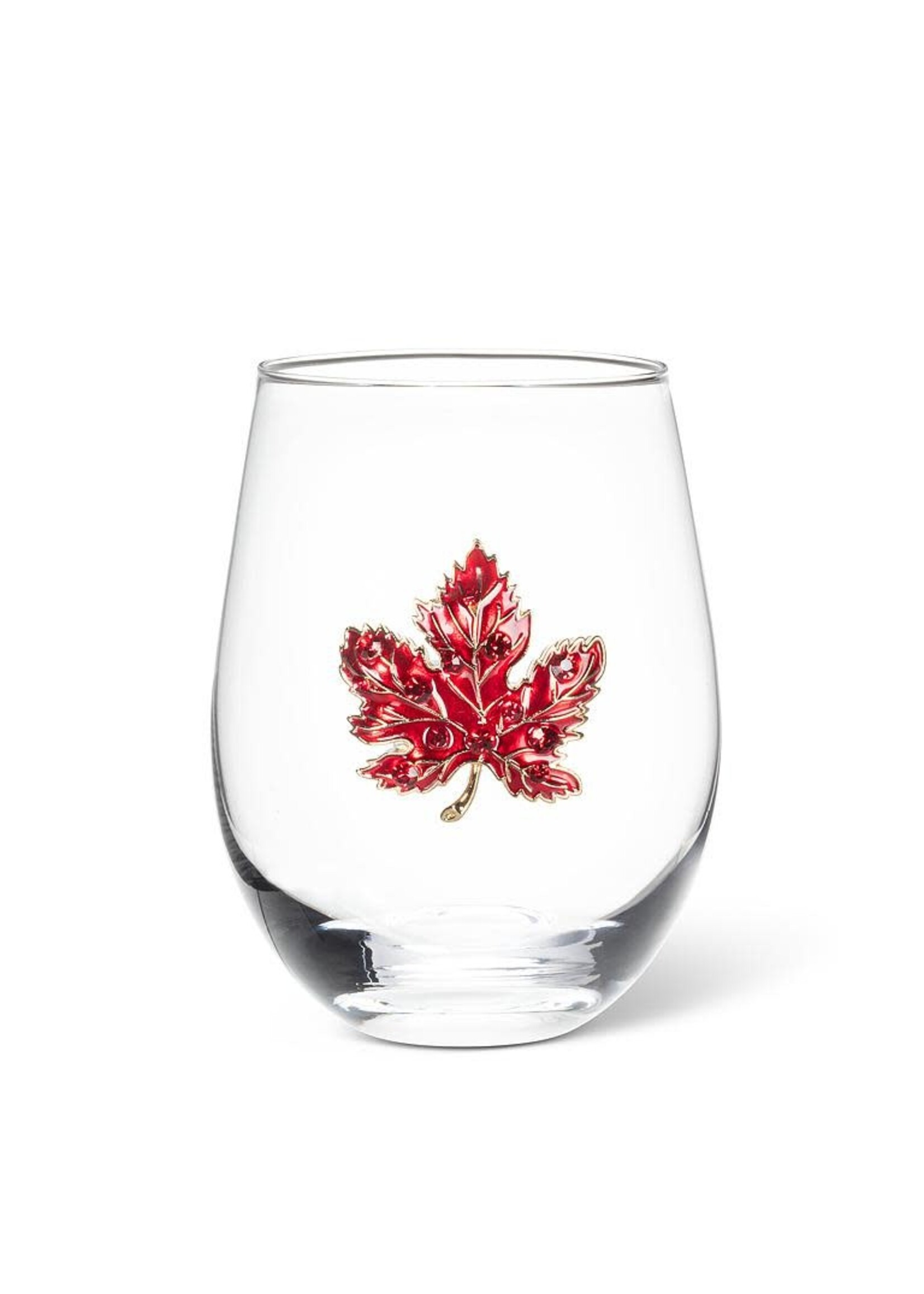 Stemless Wine Glass with Jewel Maple Leaf