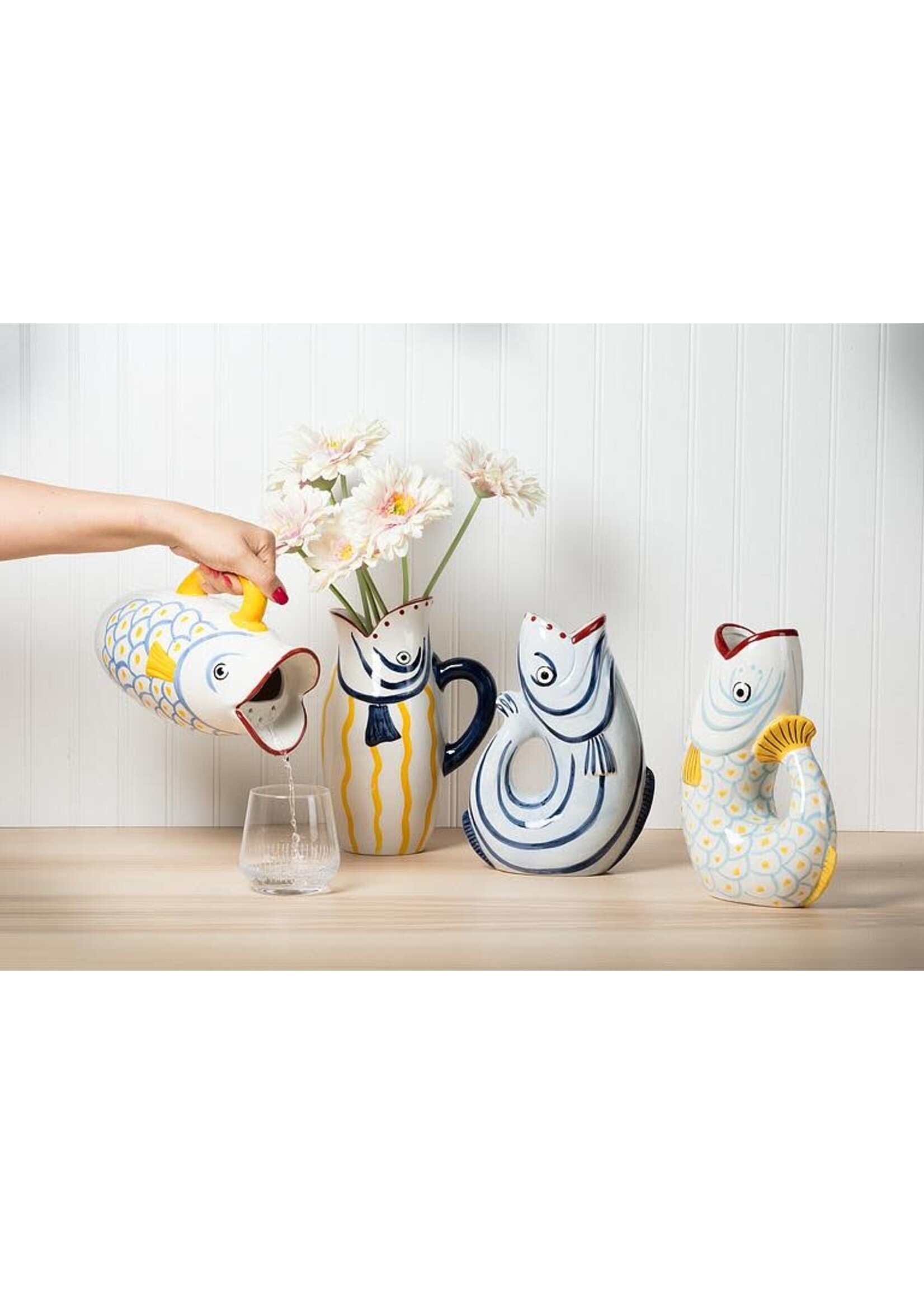 Shapely Fish Jug Blue Stripe