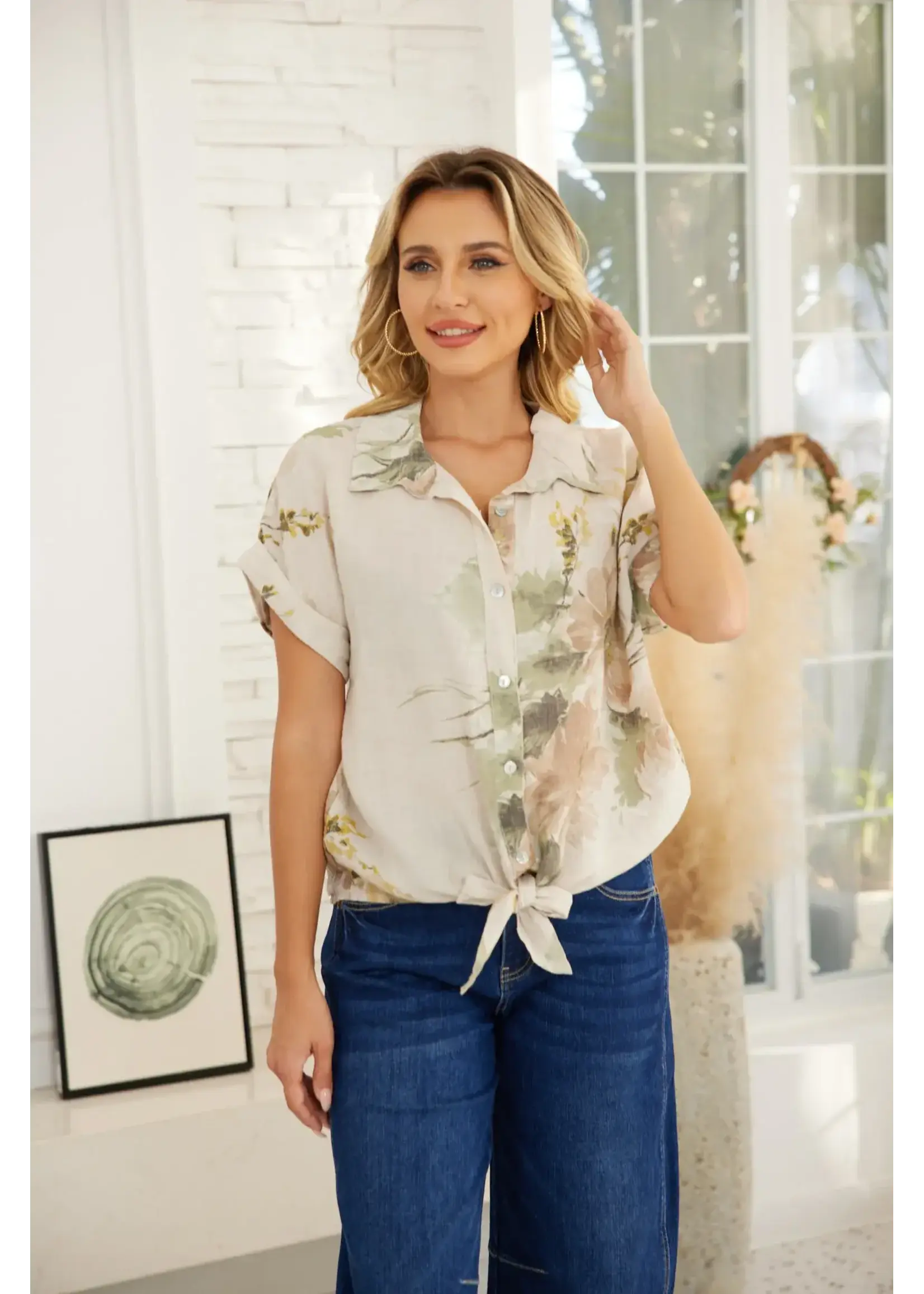 Orange Fashion Village Flora's Graceful Tie-Hem Top - Pink