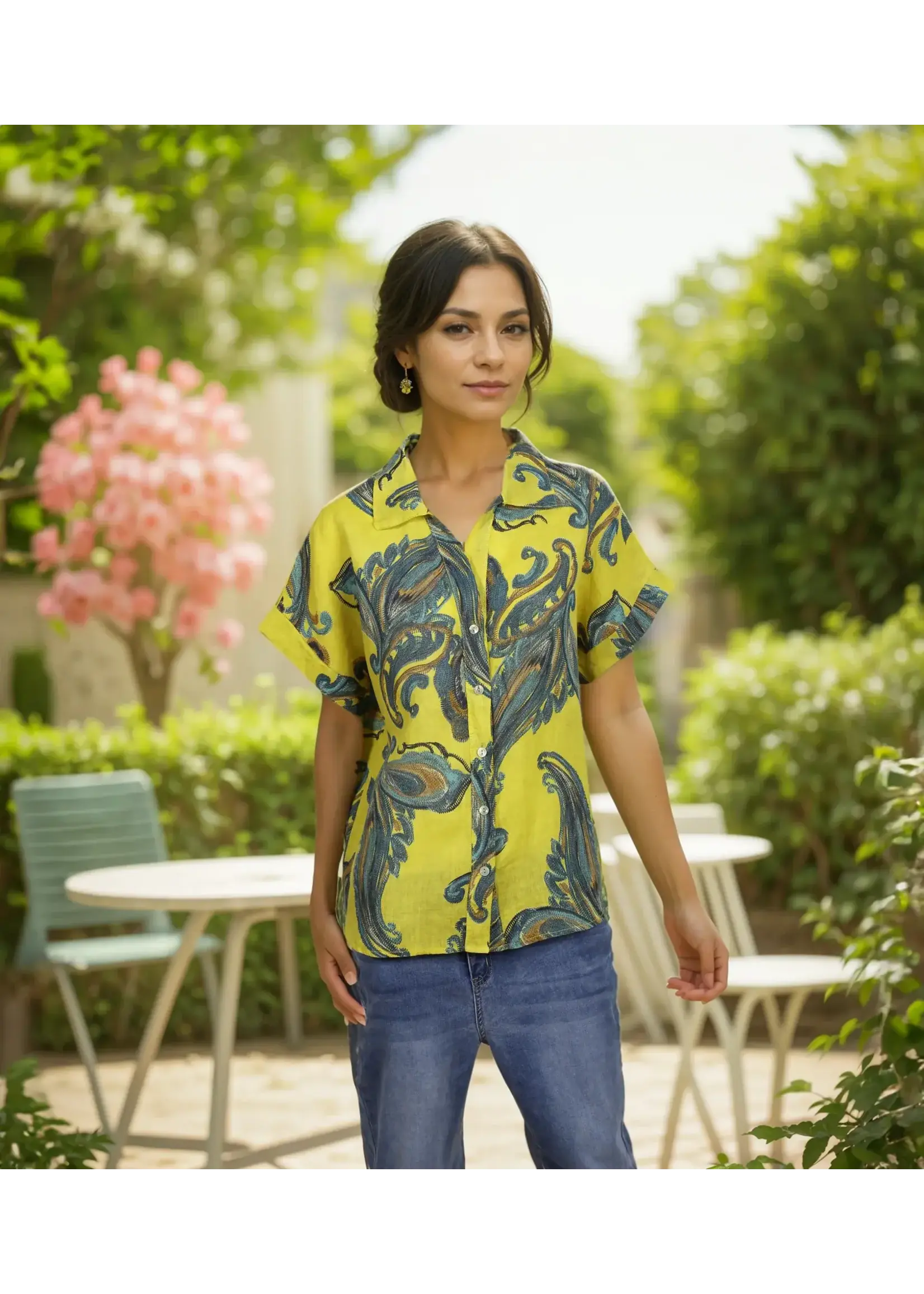 Orange Fashion Village Lorenza's Paisley Print Linen shirt