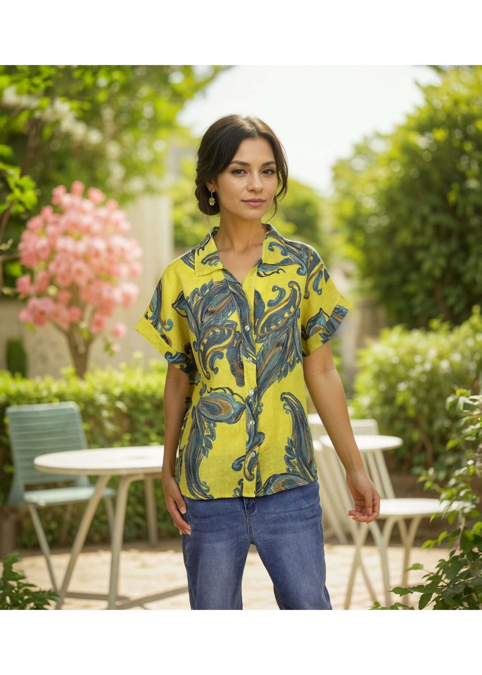 Orange Fashion Village Lorenza's Paisley Print Linen shirt
