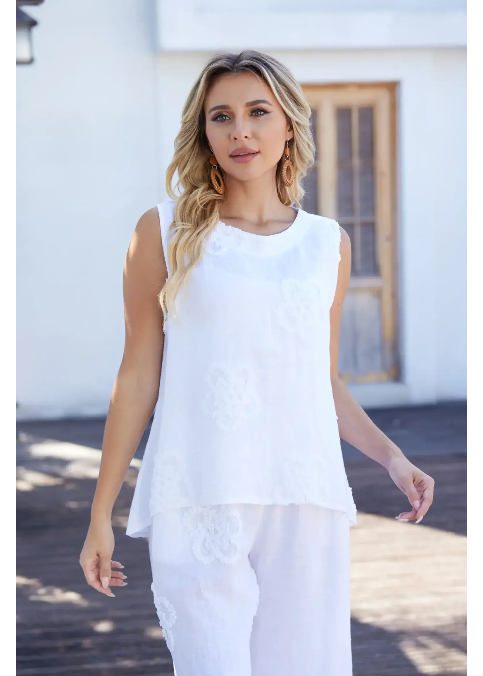 Lila’s Bloom Stitch Tank - White