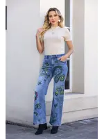 Orange Fashion Village Paisley Print Denim Jeans Mid-wash