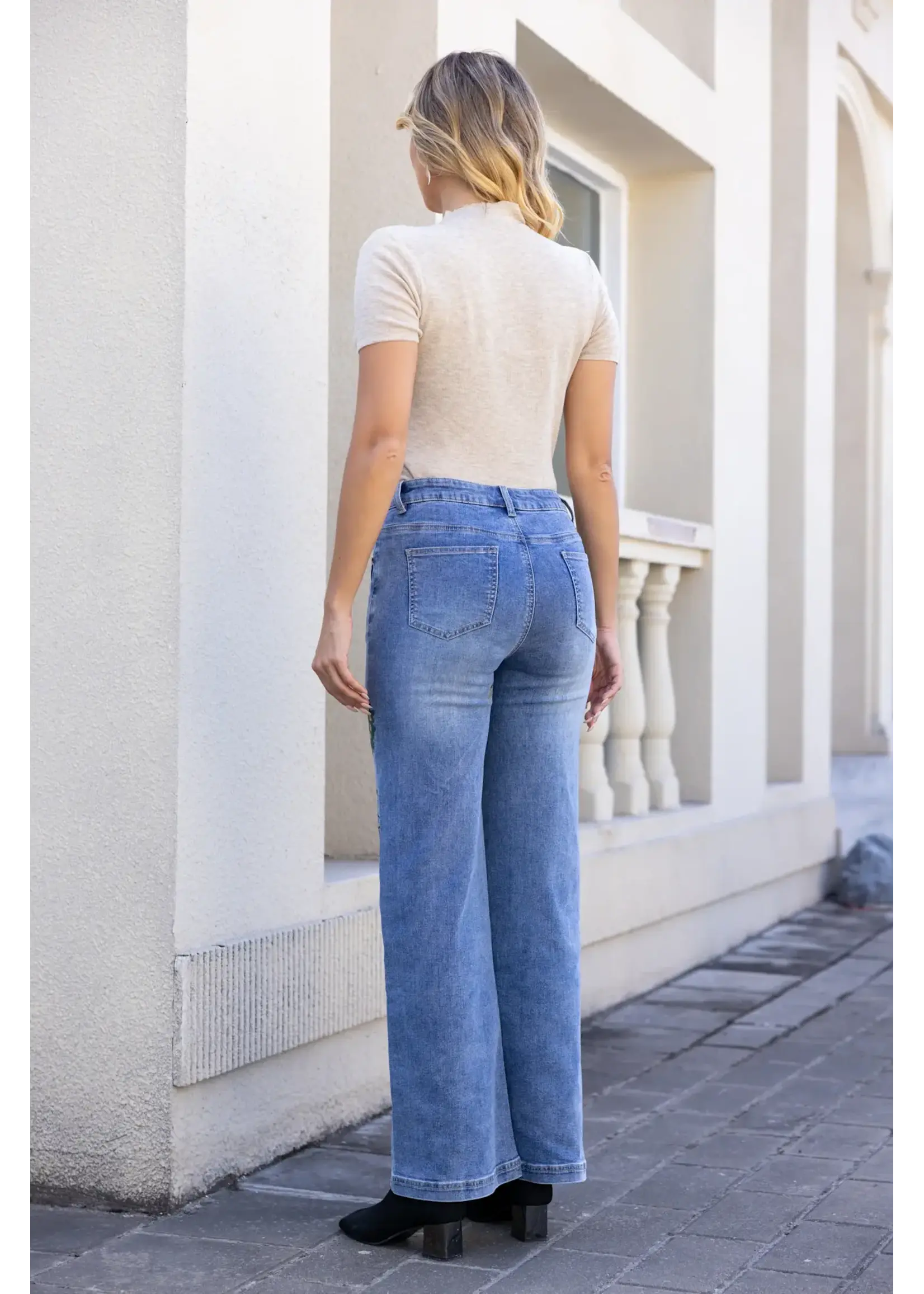 Orange Fashion Village Paisley Print Denim Jeans Mid-wash