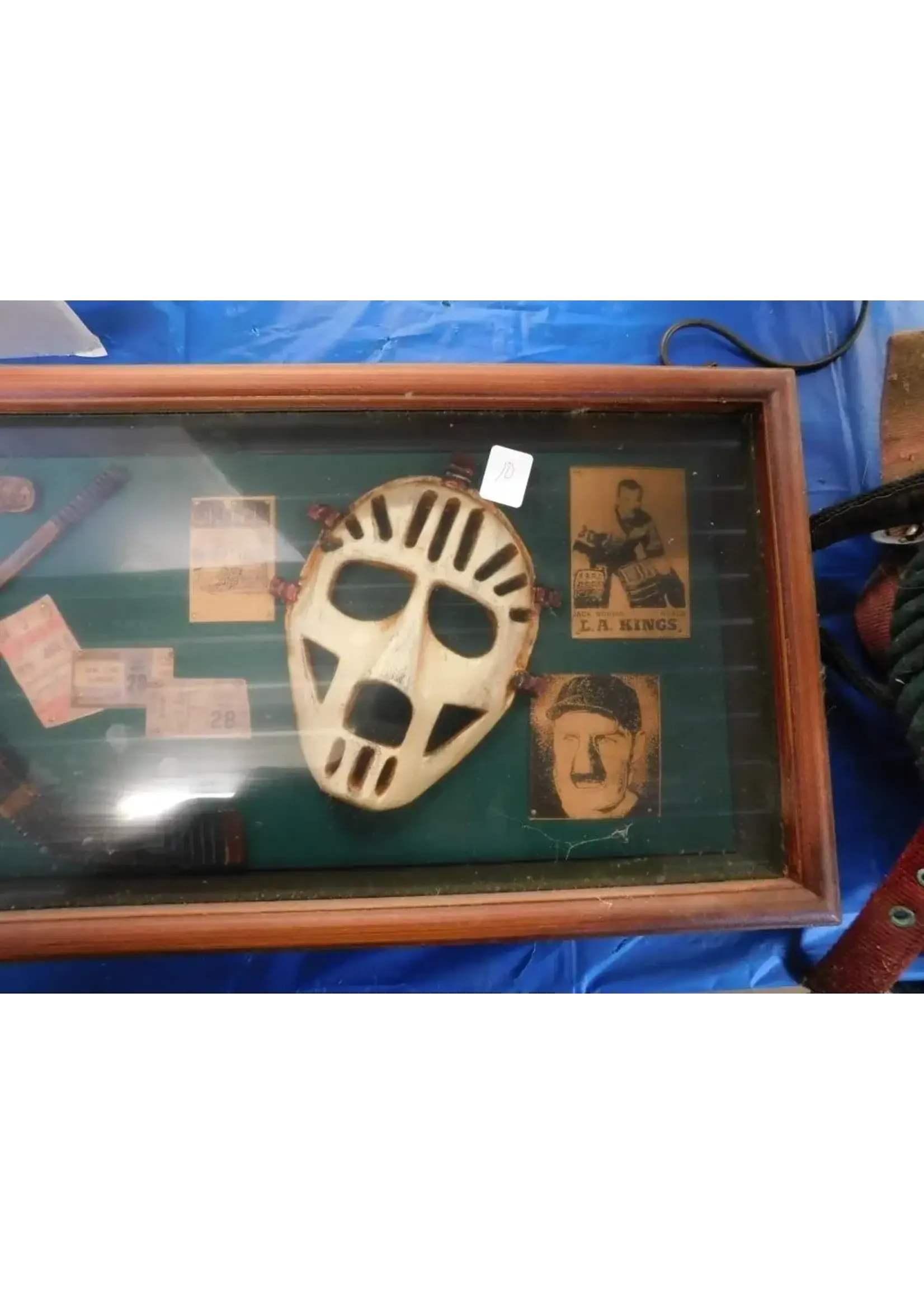 SHADOW BOX OF VINTAGE HOCKEY MEMORABILIA
