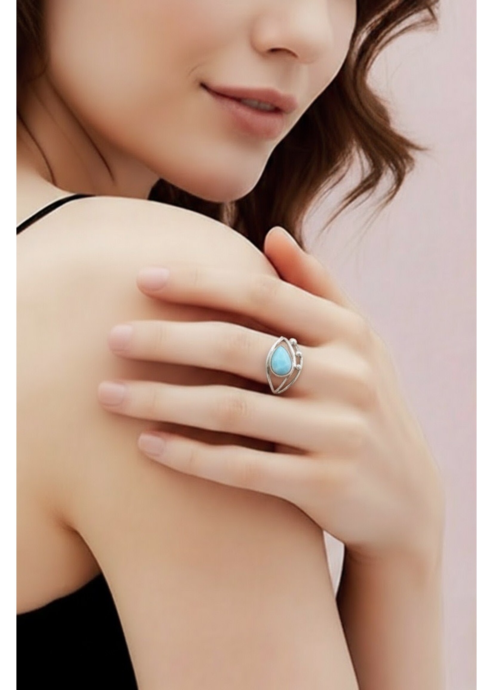 Monica Mehta Designer Sterling Silver Ring w Larimar