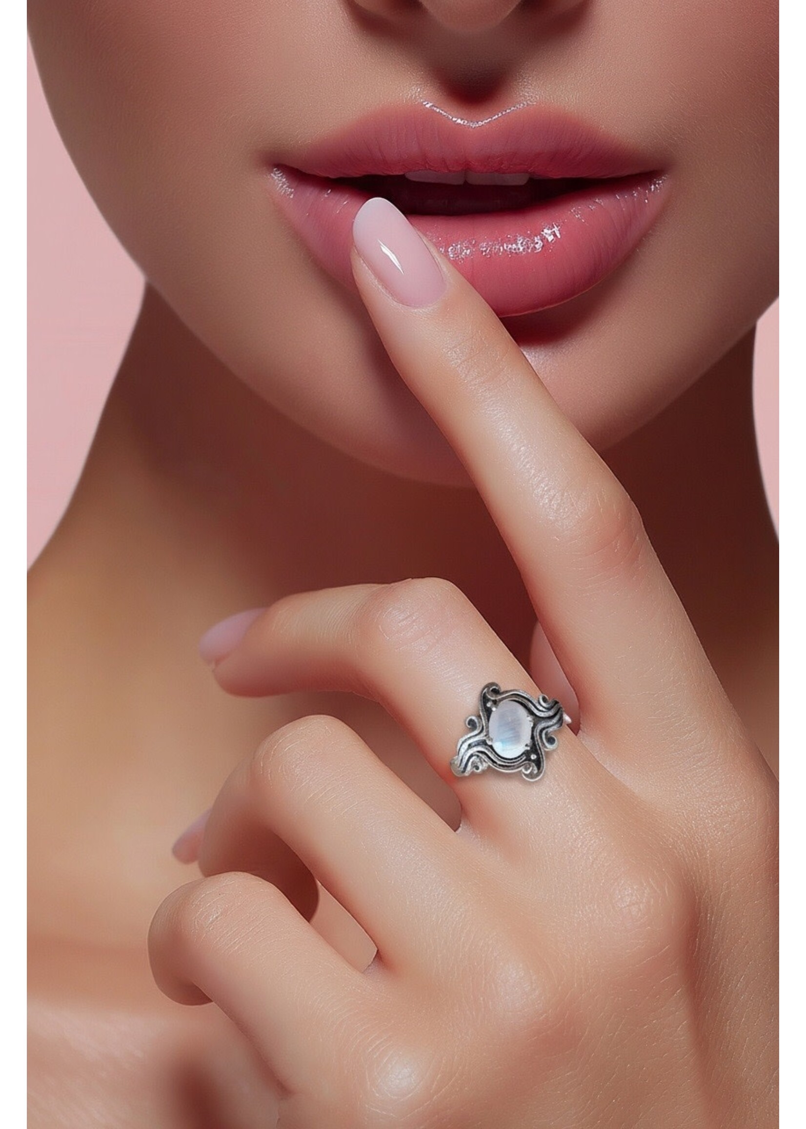 Monica Mehta Designer Sterling Silver Ring W Moonstone Sz 10