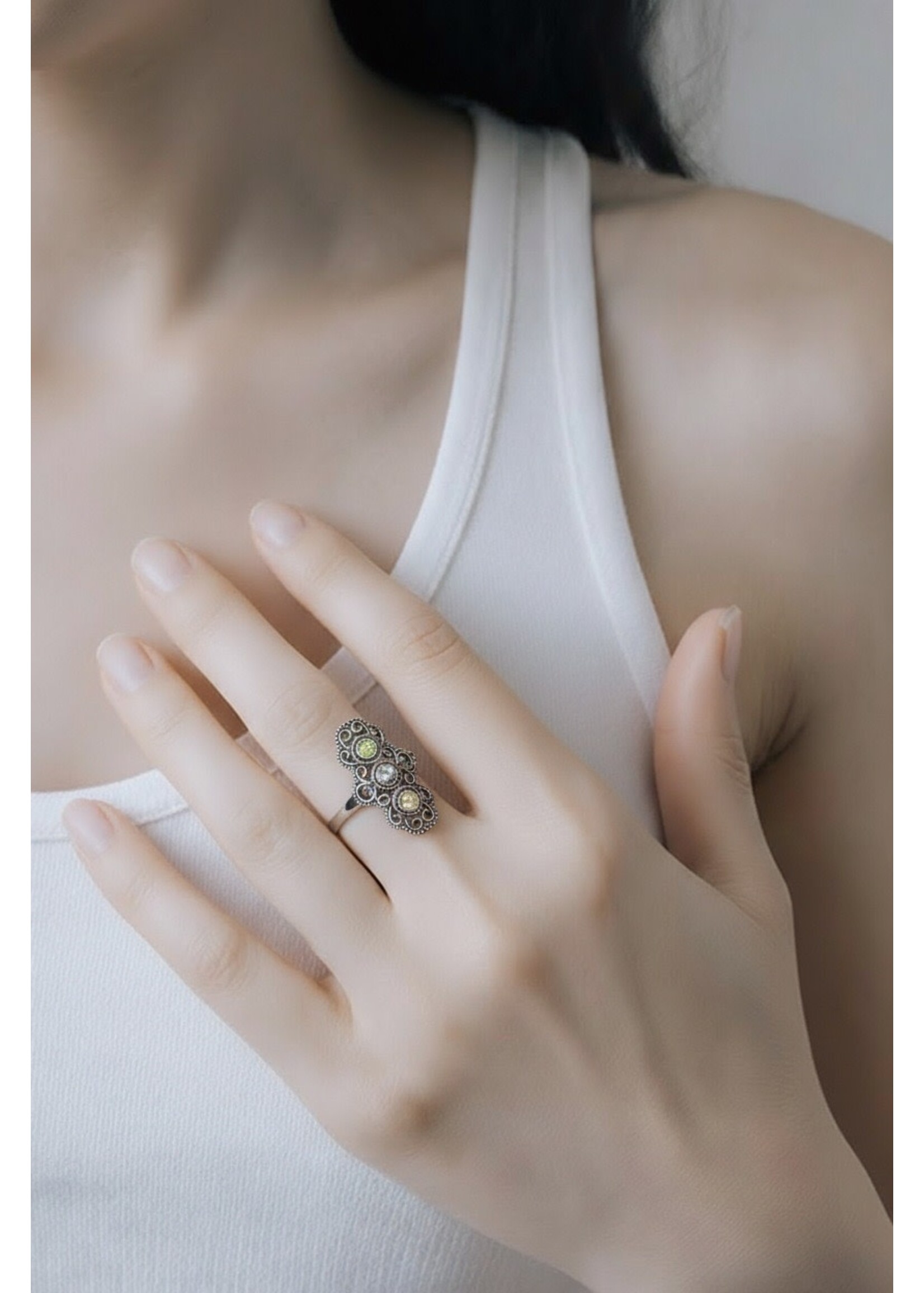 MULTI GEMSTONE RING SET IN STERLING SILVER 30 X 15 MM - Size 10