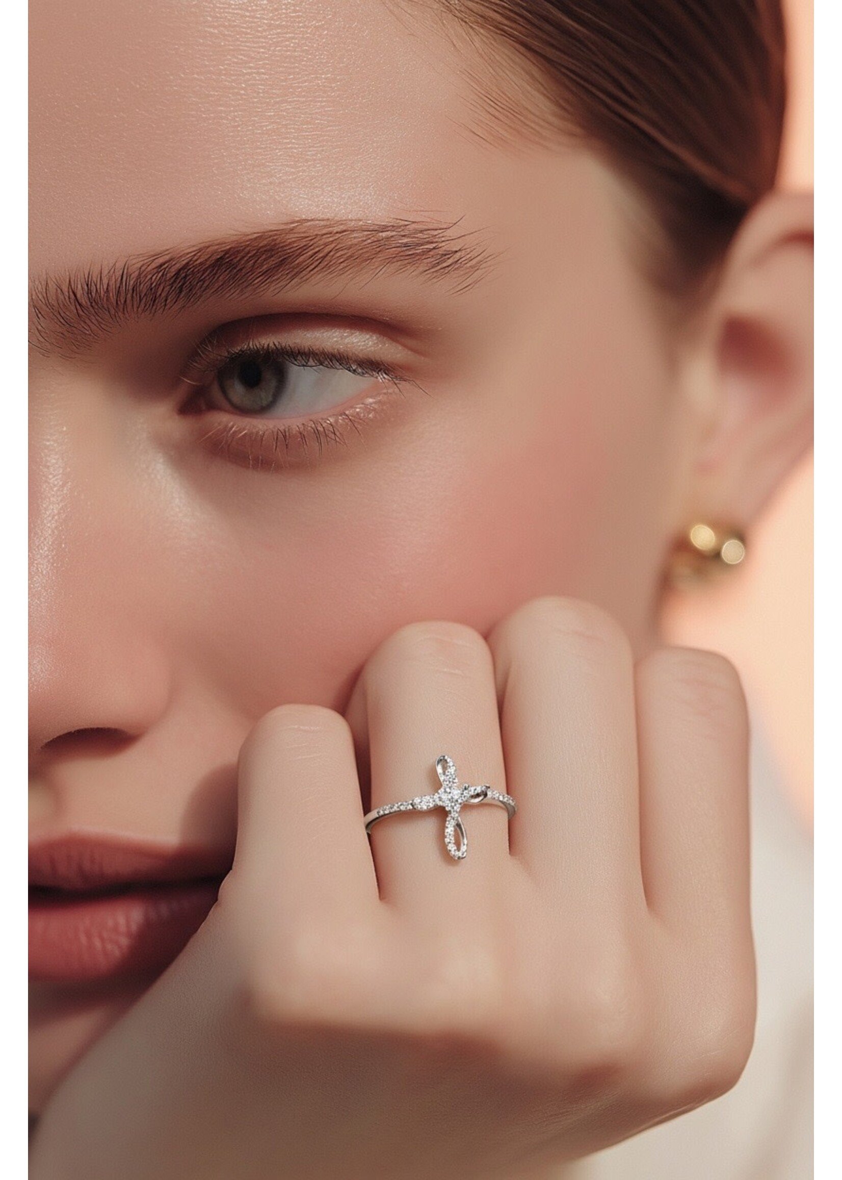 Sterling Silver Ring Cross w CZ - 8