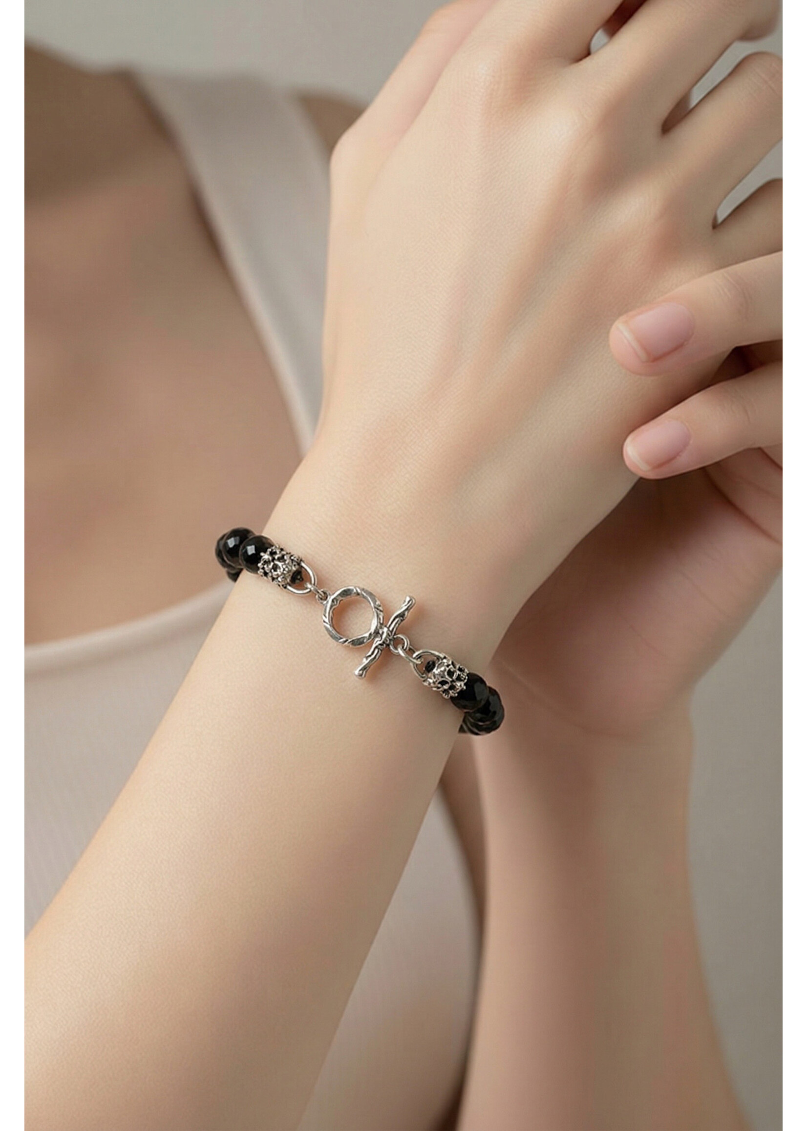 Faceted Onyx Bracelet w Sterling Closure  (NOT STRETCHY)