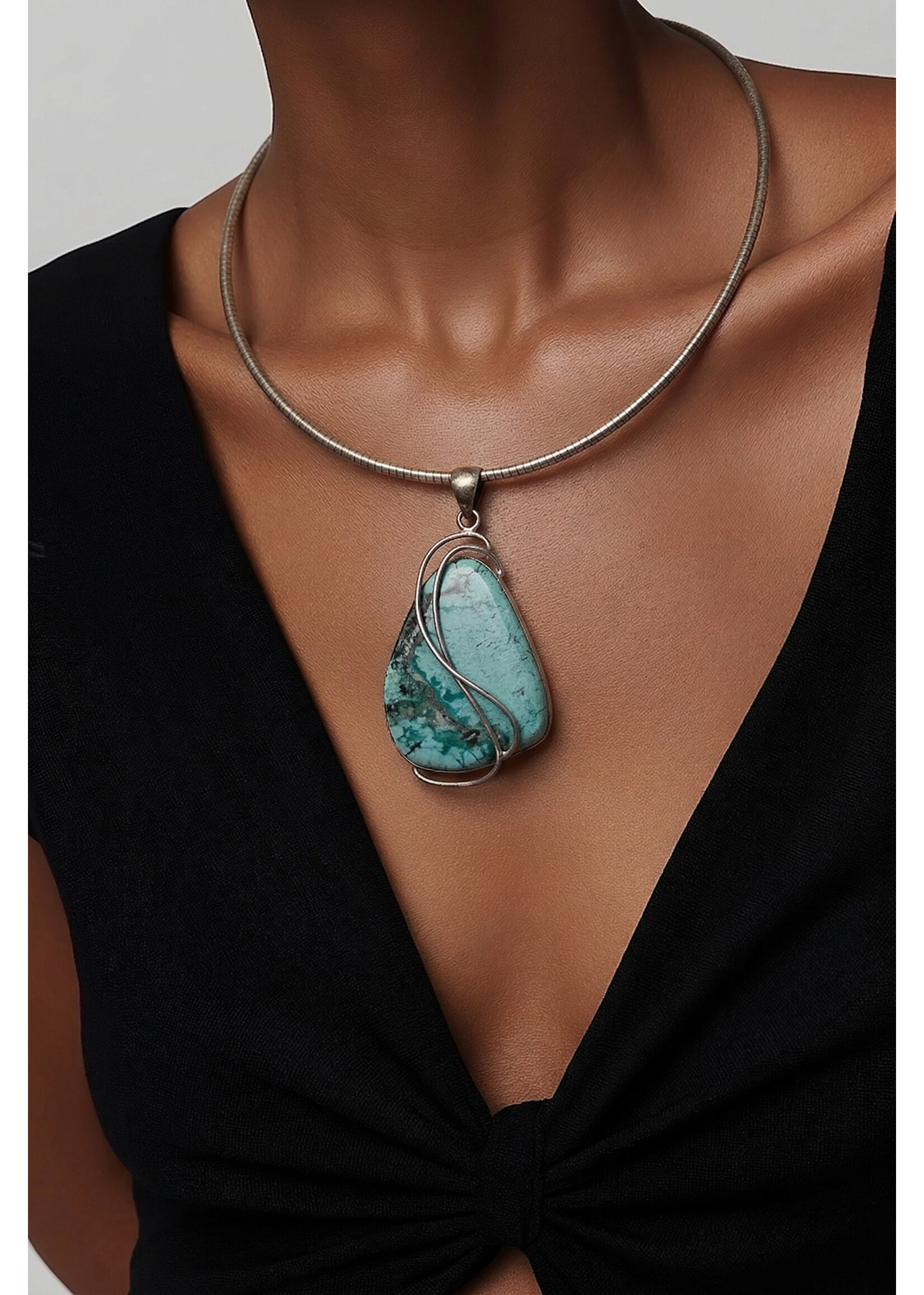 Turquoise Pendant set in Sterling Silver - 2 1/2”