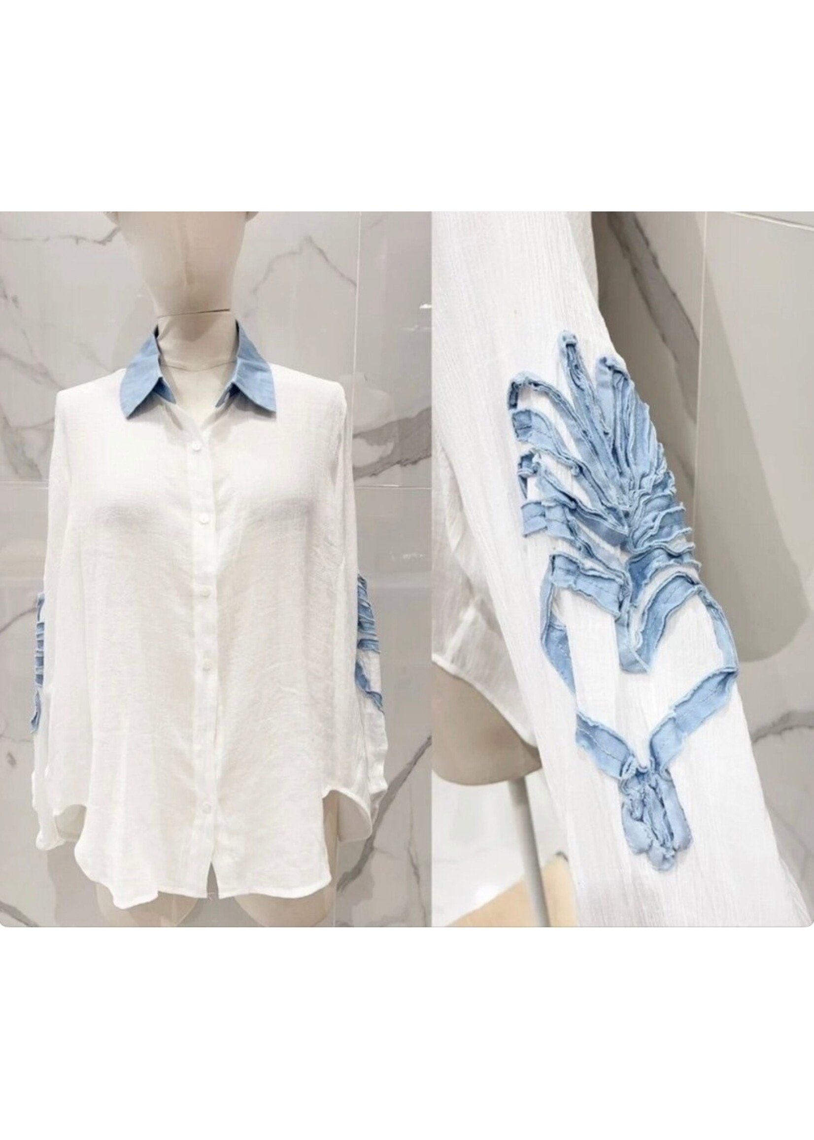 Italian Slouchie Denim Sleeve Blouse