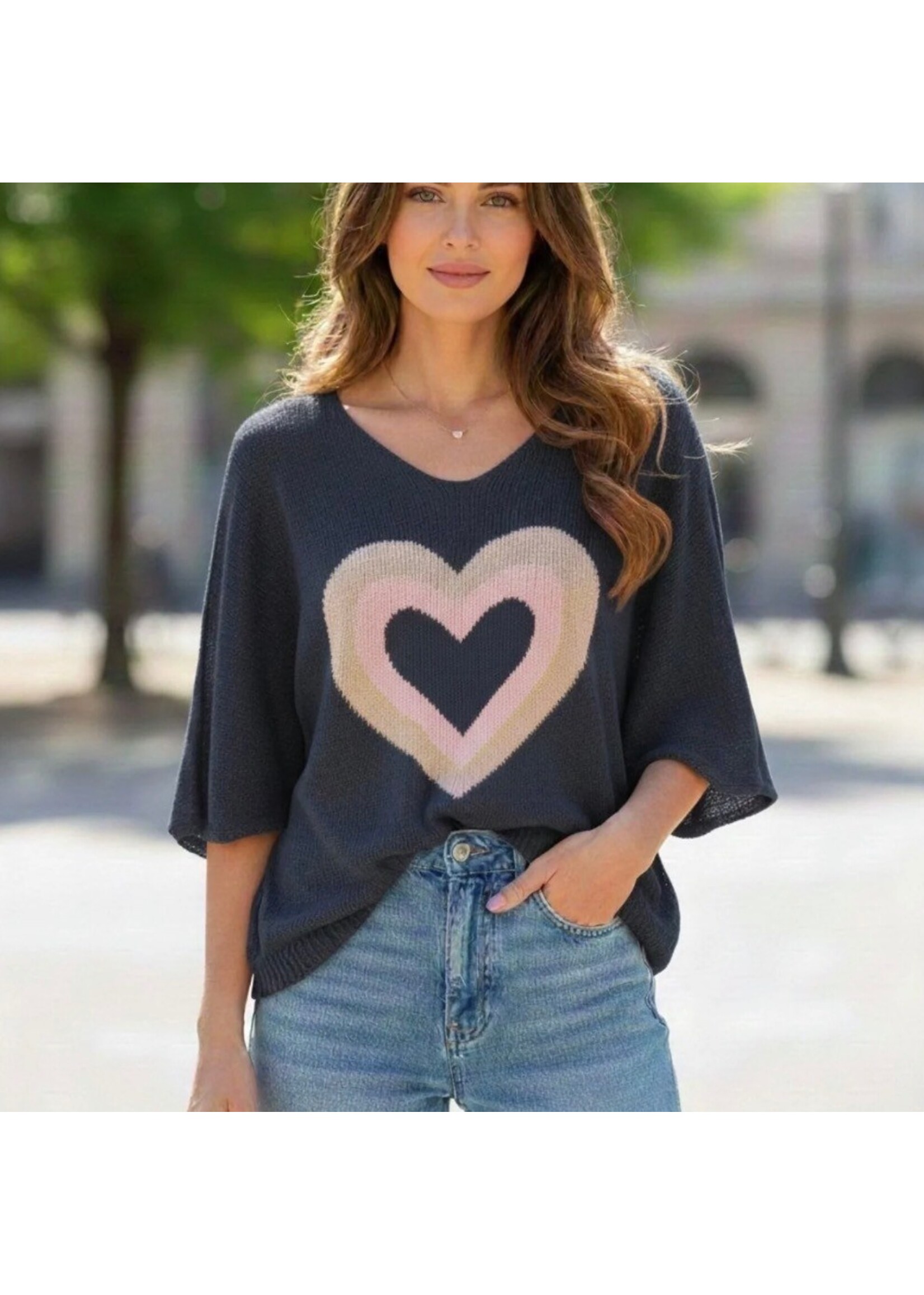 Italian Summer Heart Knit - Navy
