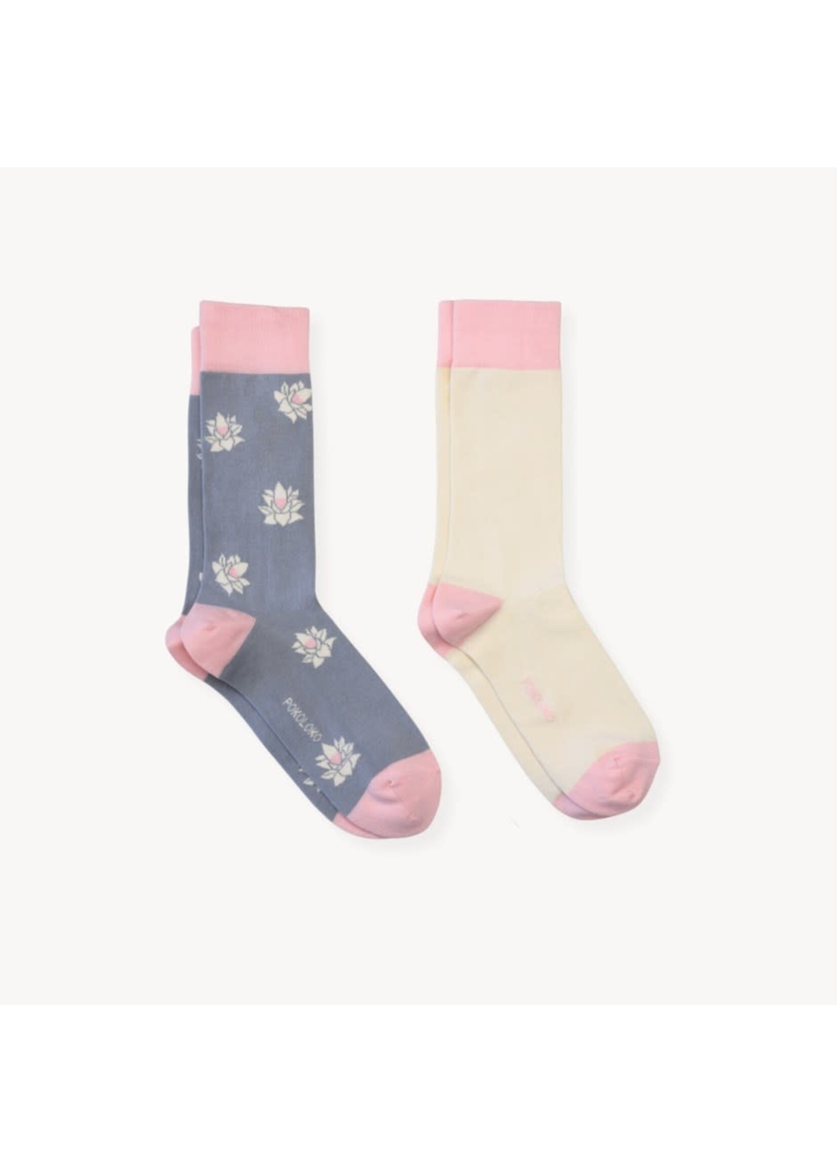 Pokoloko Lotus & Solid Pima Socks - Pack of 2
