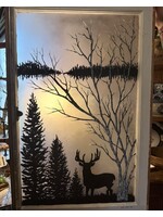 Vintage Window w Buck w Birch 23” x 36”